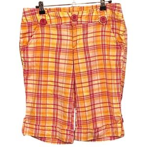 Y2K Nori Plaid Shorts McBling Preppy Orange Magenta Yellow Checked Knee Length 3